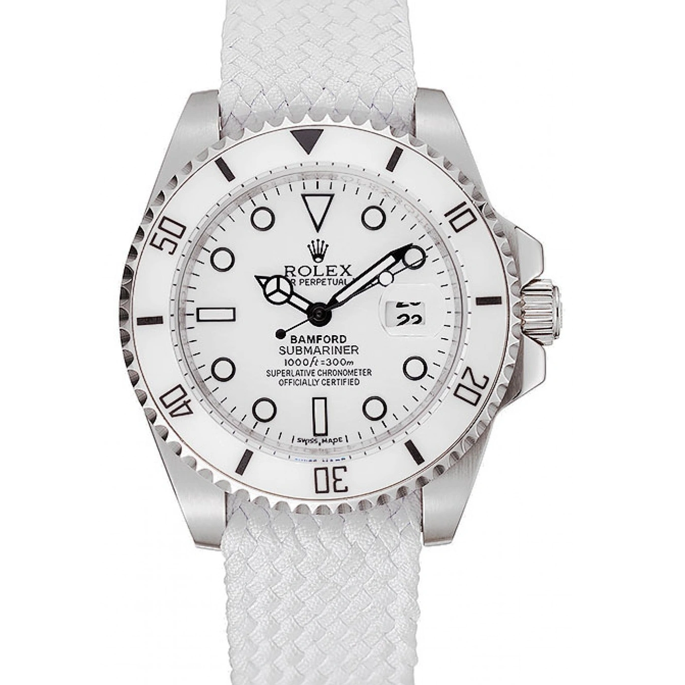 Good copy rolex watches Fabric Dial White Submariner 1453867 White Rolex Bracelet Bamford 1026